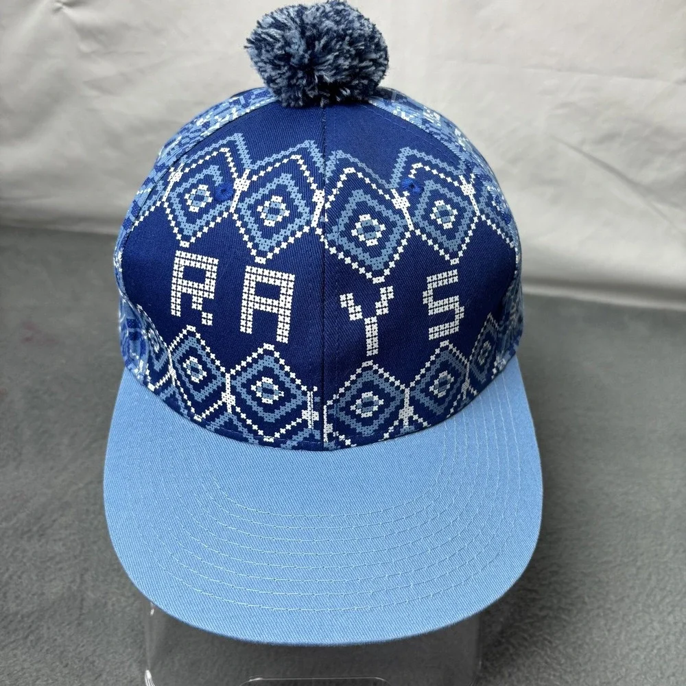 Tampa Bay Rays Hat Cap Snap Back Blue MLB Baseball Pom Pom Winter Fair Isle Mens